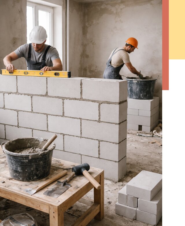 Кладка перегородок из газобетона в Сочи от 3308 руб. под ключ | ОТДЕЛОЧНИК-Счи