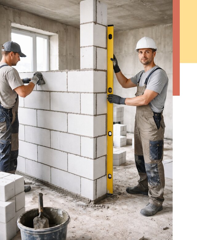 Кладка перегородок из пеноблока в Сочи от 1860 руб. под ключ | ОТДЕЛОЧНИК-Счи