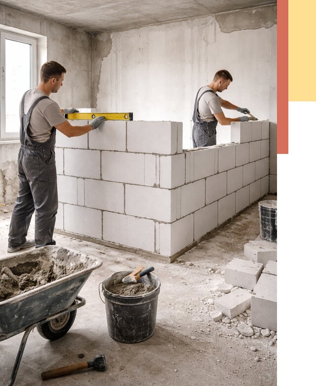 Кладка перегородок из ПГП в Сочи от 2584 руб./м2 — монтаж и возведение под ключ | ОТДЕЛОЧНИК-Счи