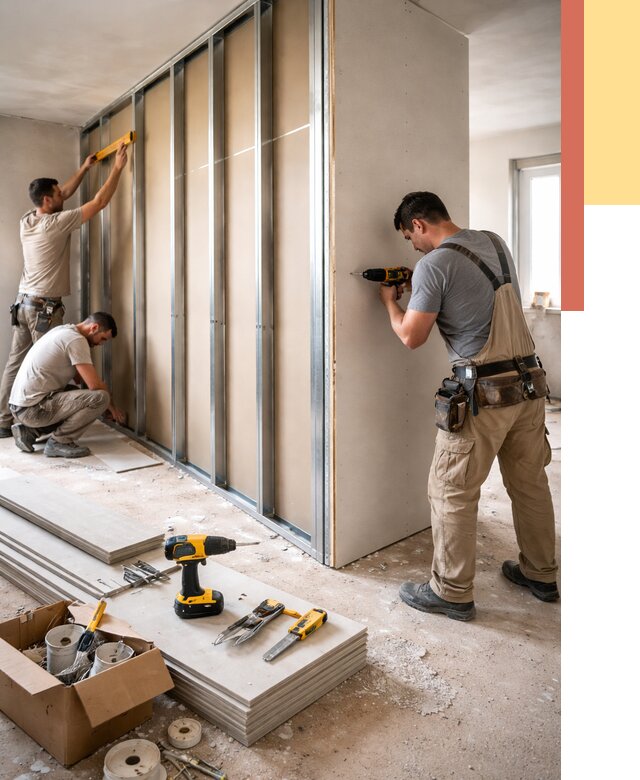 Монтаж однослойной перегородки из гипсокартона в Сочи от 672 руб. | ОТДЕЛОЧНИК-Счи