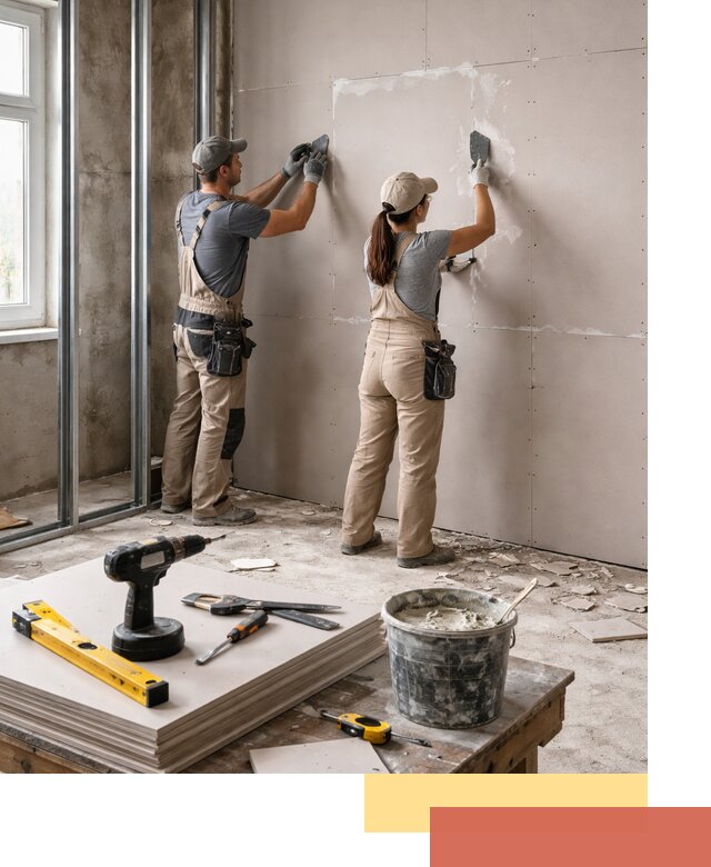 Монтаж двухслойной перегородки из гипсокартона в Сочи