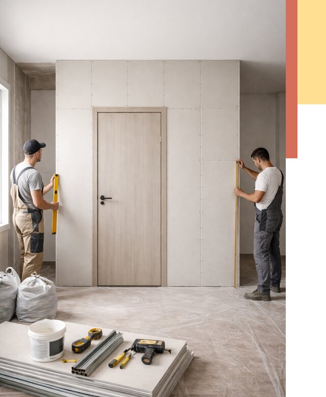 Перегородка из гипсокартона с дверью в Сочи от 4651 руб. под ключ | ОТДЕЛОЧНИК-Счи