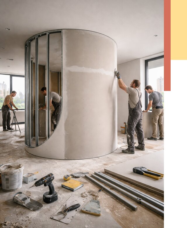 Радиусная перегородка из гипсокартона в Сочи от 2997 руб. под ключ | ОТДЕЛОЧНИК-Счи