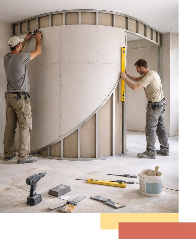 Радиусная перегородка из гипсокартона в Сочи под ключ