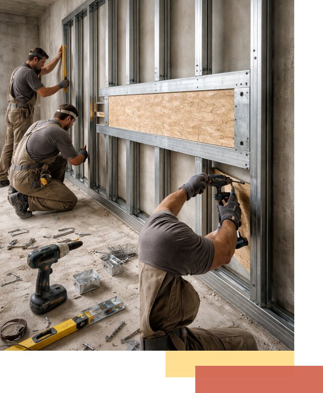 Усиленная перегородка для крепления тяжёлых конструкций в Сочи