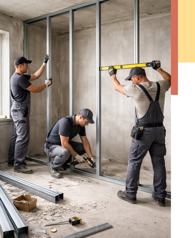 Монтаж каркаса перегородки из профиля в Сочи от 775 руб. | ОТДЕЛОЧНИК-Счи