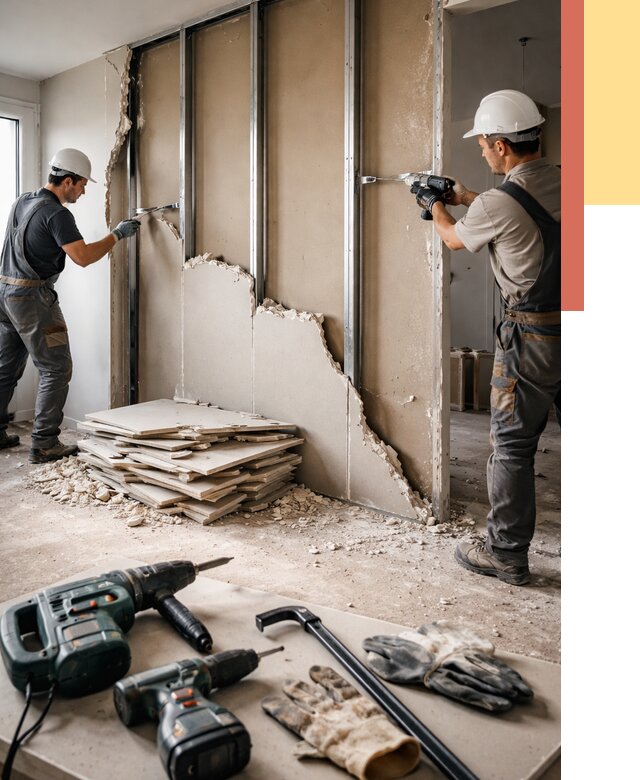 Демонтаж перегородки из гипсокартона в Сочи от 1240 руб. быстро и недорого | ОТДЕЛОЧНИК-Счи