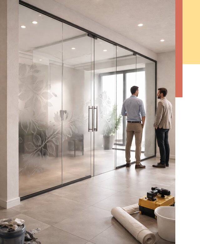 Стеклянные перегородки с рисунком в Сочи от 12920 руб. монтаж и нанесение | ОТДЕЛОЧНИК-Счи