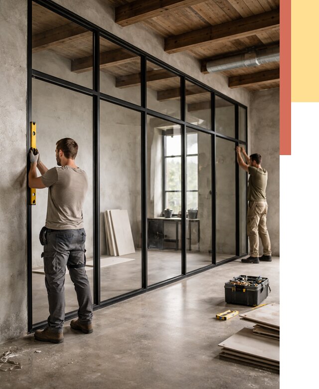 Стеклянные перегородки лофт в Сочи от 10853 руб. под ключ | ОТДЕЛОЧНИК-Счи