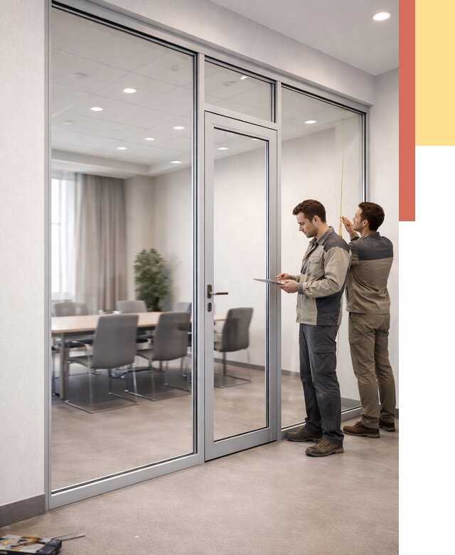 Установка и монтаж алюминиевых перегородок со стеклом в Сочи от 8476 руб. | ОТДЕЛОЧНИК-Счи