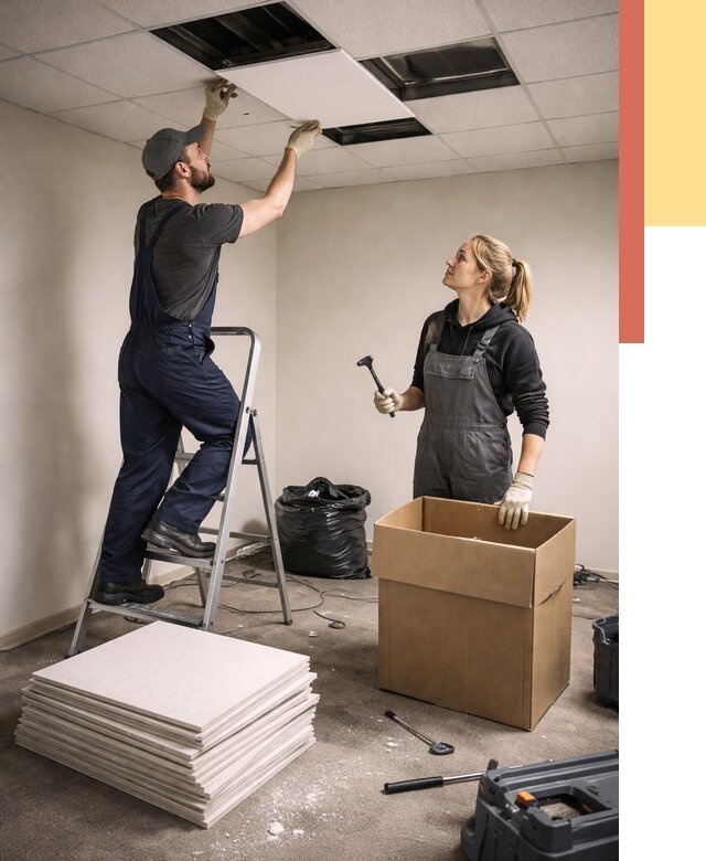 Демонтаж потолочной плитки в Сочи от 4651 руб. быстро и недорого | ОТДЕЛОЧНИК-Счи