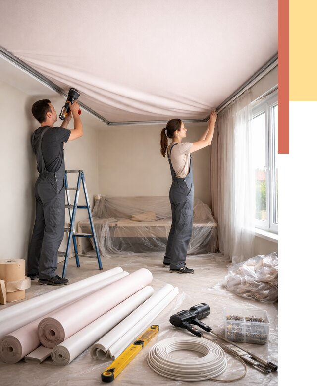 Монтаж цветного натяжного потолка в Сочи от 4341 руб/м² — быстро и недорого | ОТДЕЛОЧНИК-Счи