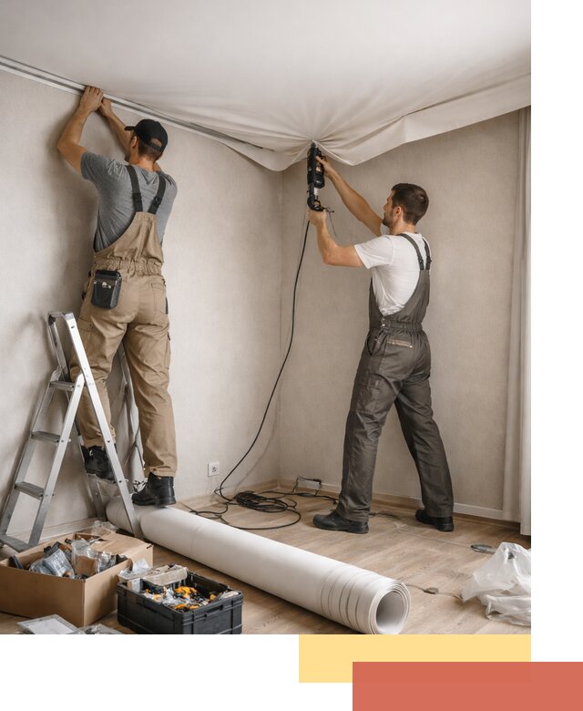 Монтаж цветного натяжного потолка в Сочи за один день