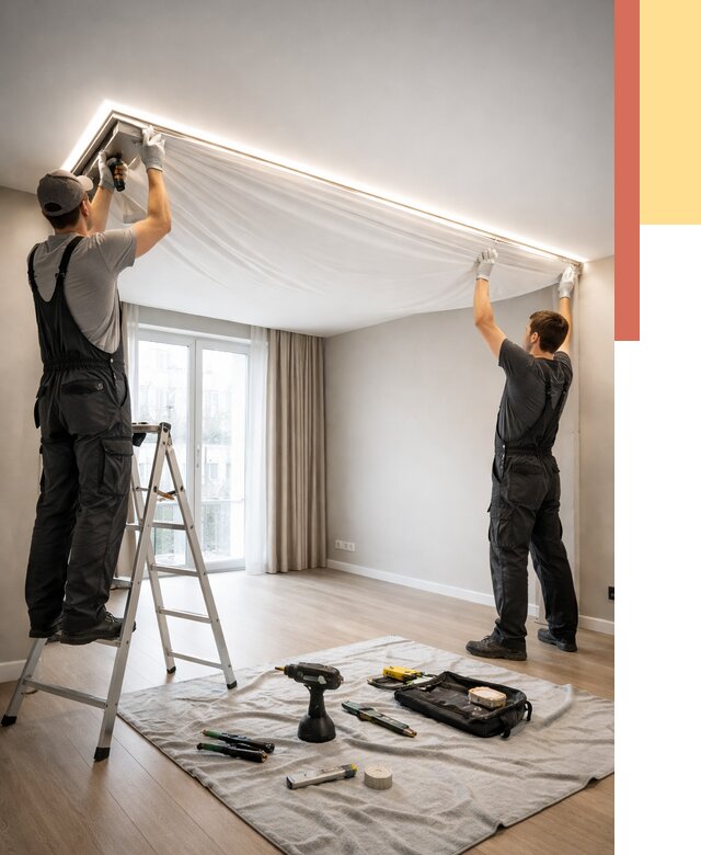 Монтаж парящего натяжного потолка в Сочи от 4651 руб. быстро и недорого | ОТДЕЛОЧНИК-Счи