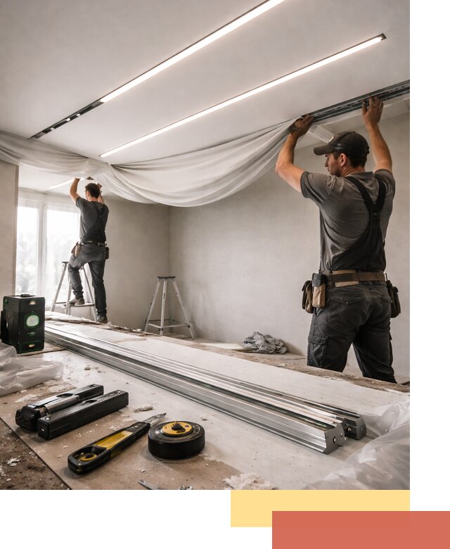 Монтаж натяжных потолков со световыми линиями в Сочи