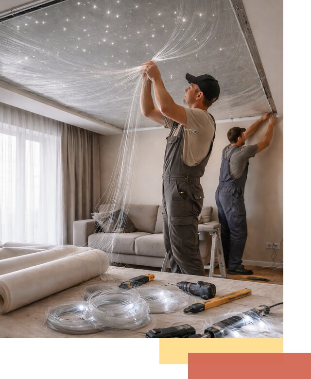 Монтаж натяжного потолка «Звездное небо» в Сочи