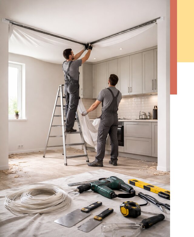 Установка натяжного потолка на кухне в Сочи от 2481 руб. | ОТДЕЛОЧНИК-Счи