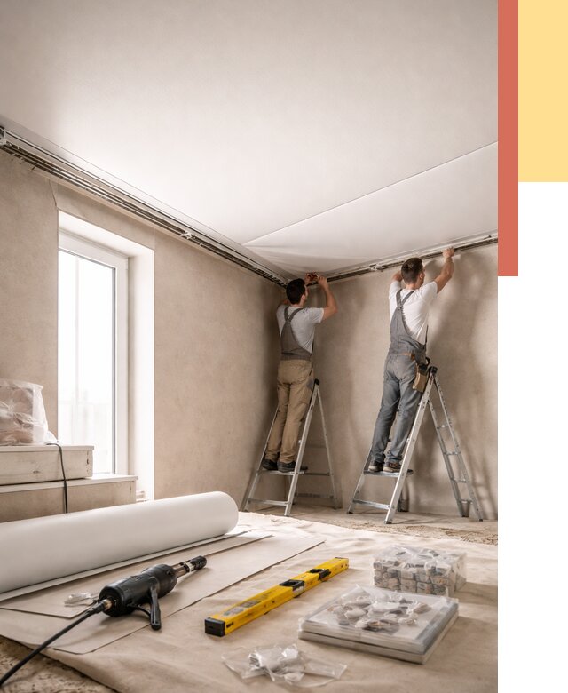 Монтаж натяжного потолка в спальне в Сочи от 3928 руб. под ключ | ОТДЕЛОЧНИК-Счи