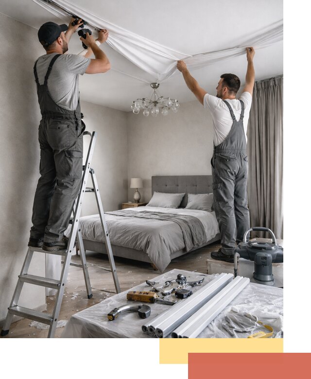 Монтаж натяжного потолка в спальне в Сочи