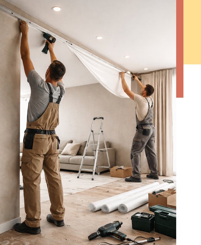 Монтаж натяжного потолка в гостиной в Сочи от 568 руб. | ОТДЕЛОЧНИК-Счи