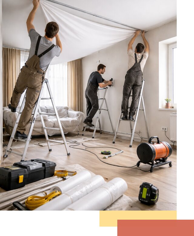 Монтаж натяжного потолка в гостиной в Сочи