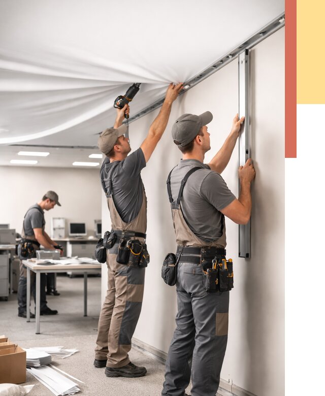 Монтаж натяжного потолка в офисе в Сочи от 465 руб/м² — быстро и недорого | ОТДЕЛОЧНИК-Счи