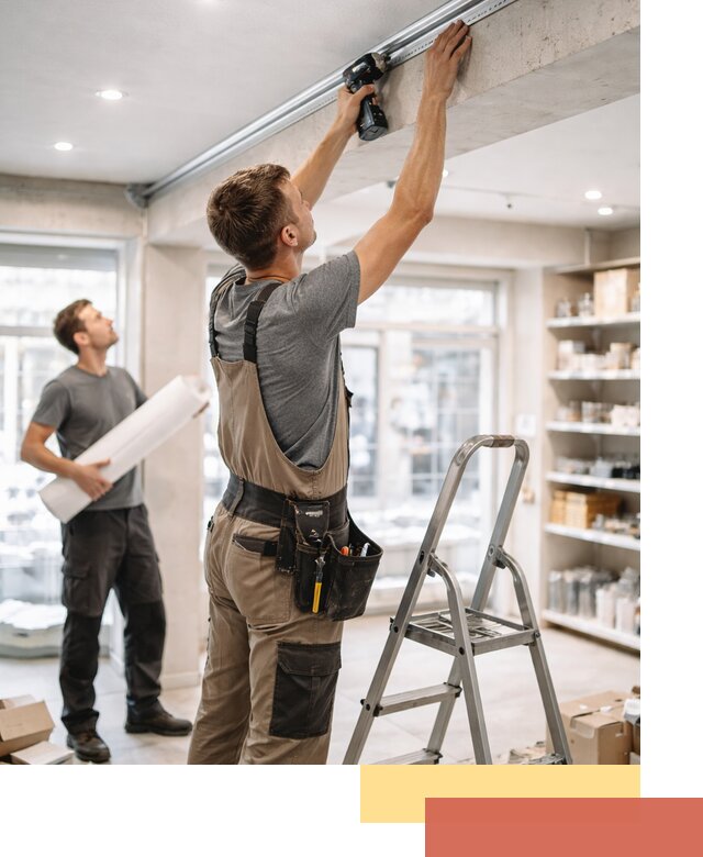 Монтаж натяжных потолков в магазине в Сочи