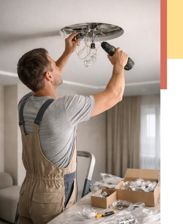 Установка люстры в натяжной потолок в Сочи от 1240 руб. | Быстро и недорого — ОТДЕЛОЧНИК-Счи