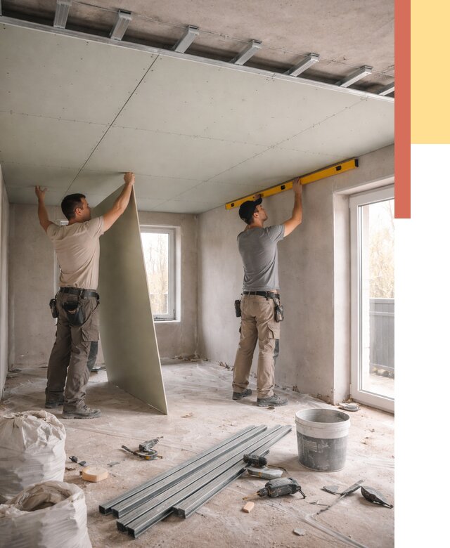 Одноуровневый потолок из гипсокартона в Сочи от 775 руб. — монтаж под ключ | ОТДЕЛОЧНИК-Счи