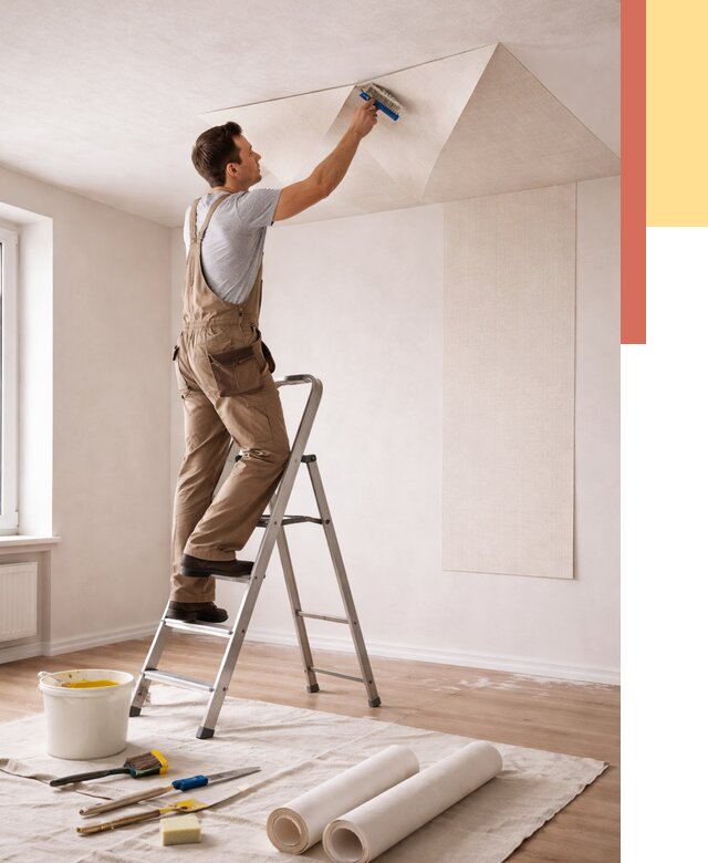 Поклейка обоев на потолок в Сочи от 4651 руб. быстро и недорого | ОТДЕЛОЧНИК-Счи